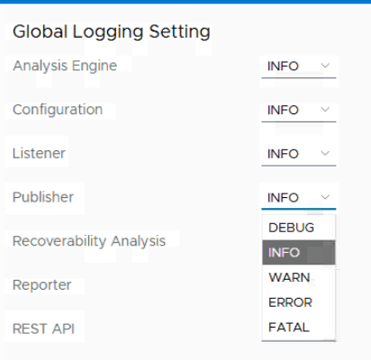 Instellingsopties voor logboekregistratieniveau