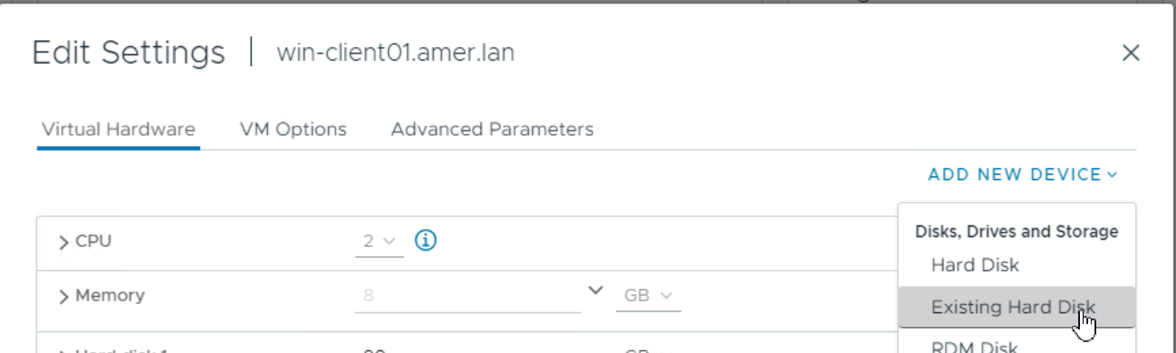 Legge til en eksisterende disk fra VMware