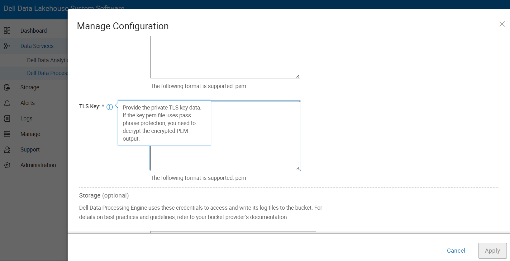 Dell Data Lakehouse 1.5 > Data Services > Dell Data Processing Engine > Manage Configuration