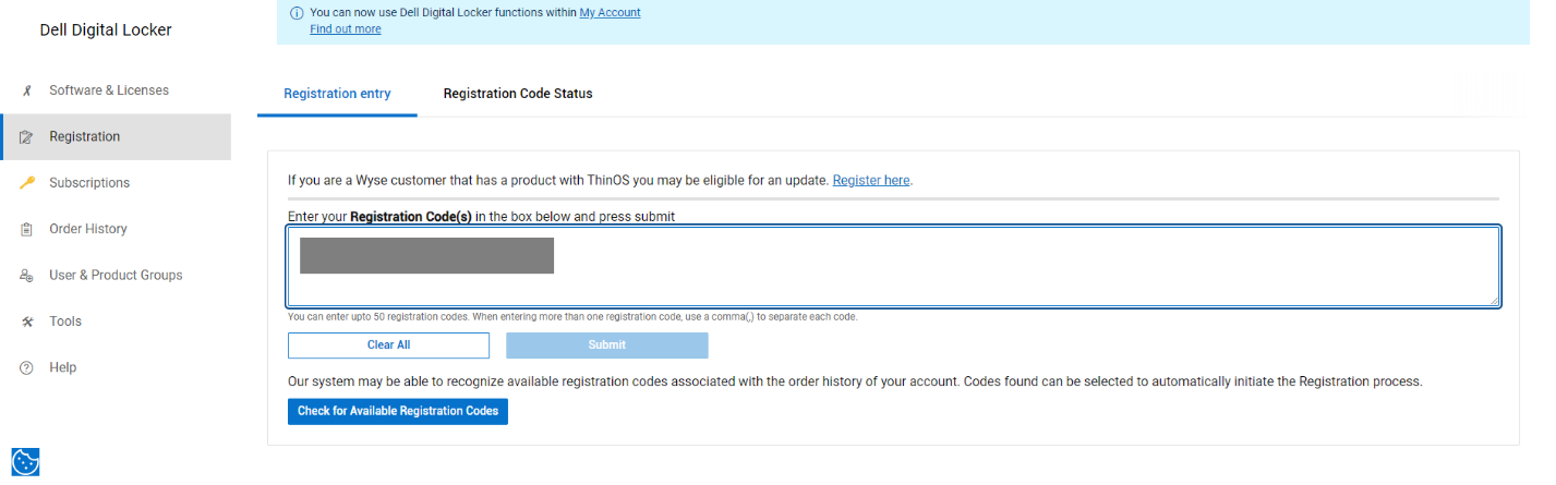 Dell Digital Lockerの［Registration］ページ