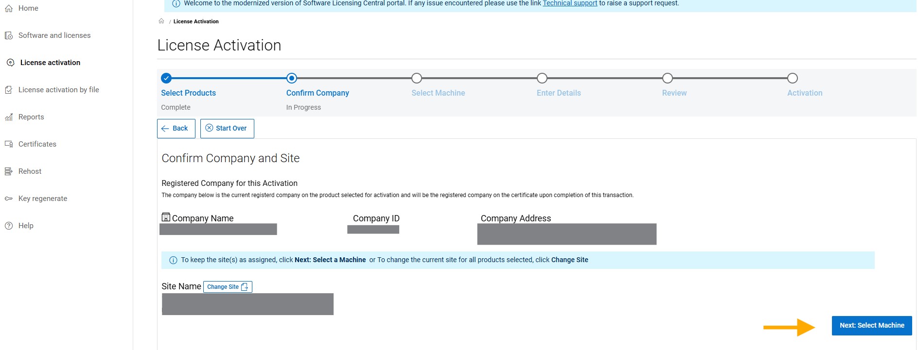 Software Licensing Central Website bestätigen 