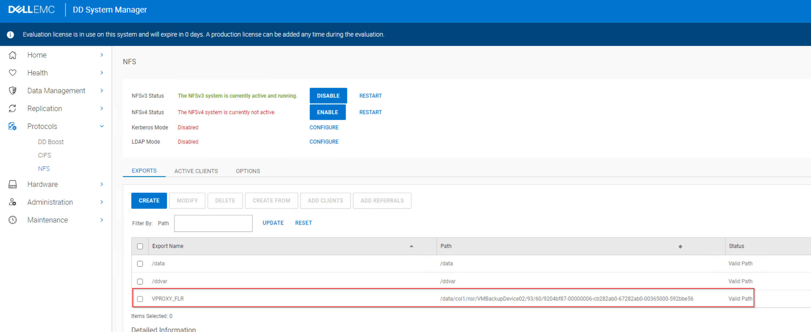 Eksport NFS utworzony z DDEM