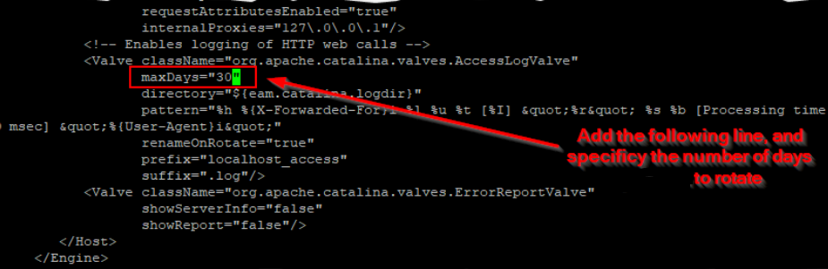 Captura de pantalla de la línea editada en el servidor. Archivo XML