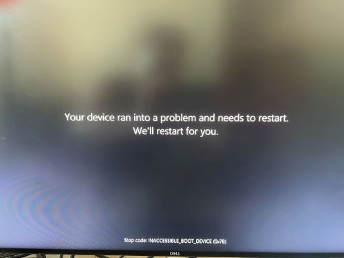 INACCESSIBLE BOOT DEVICE (0X7B) error