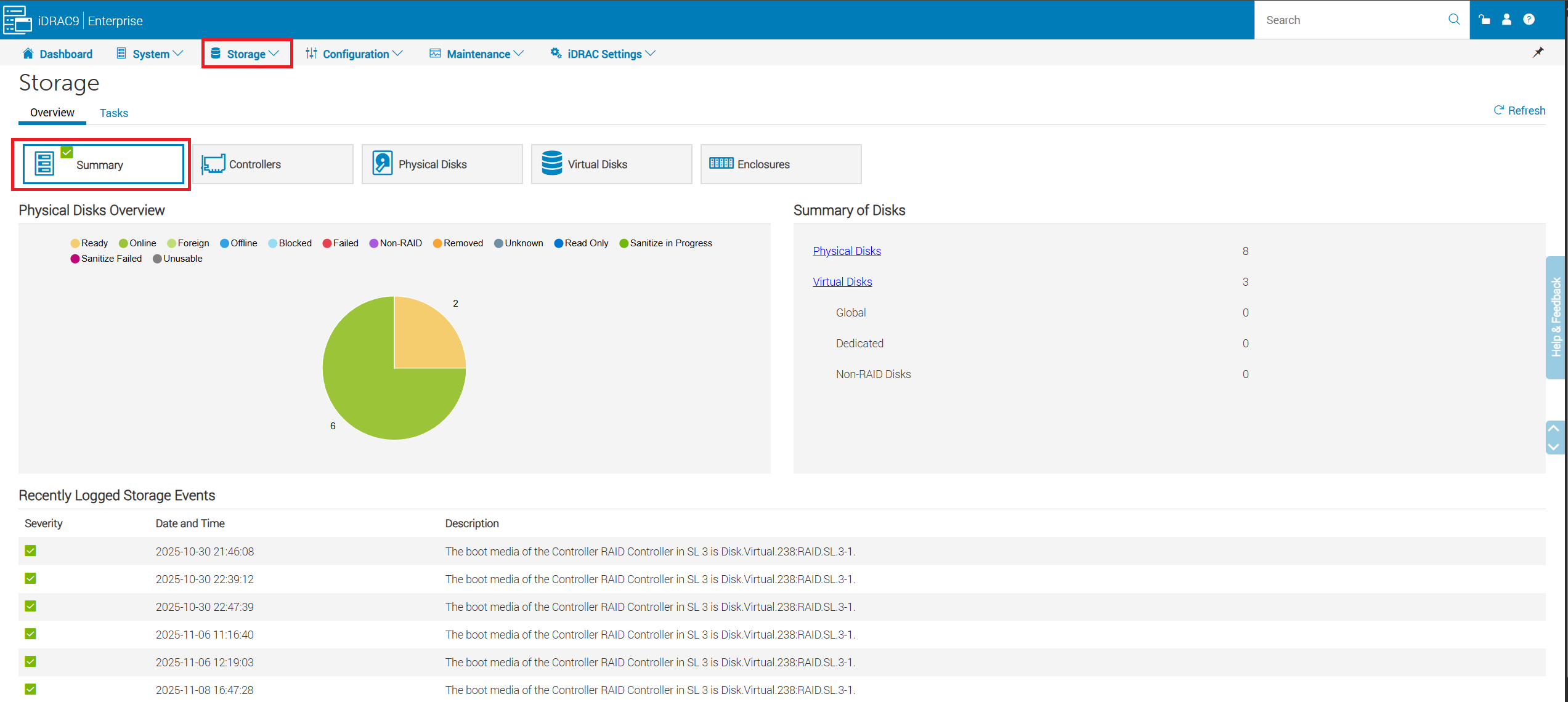 Riepilogo dello storage 