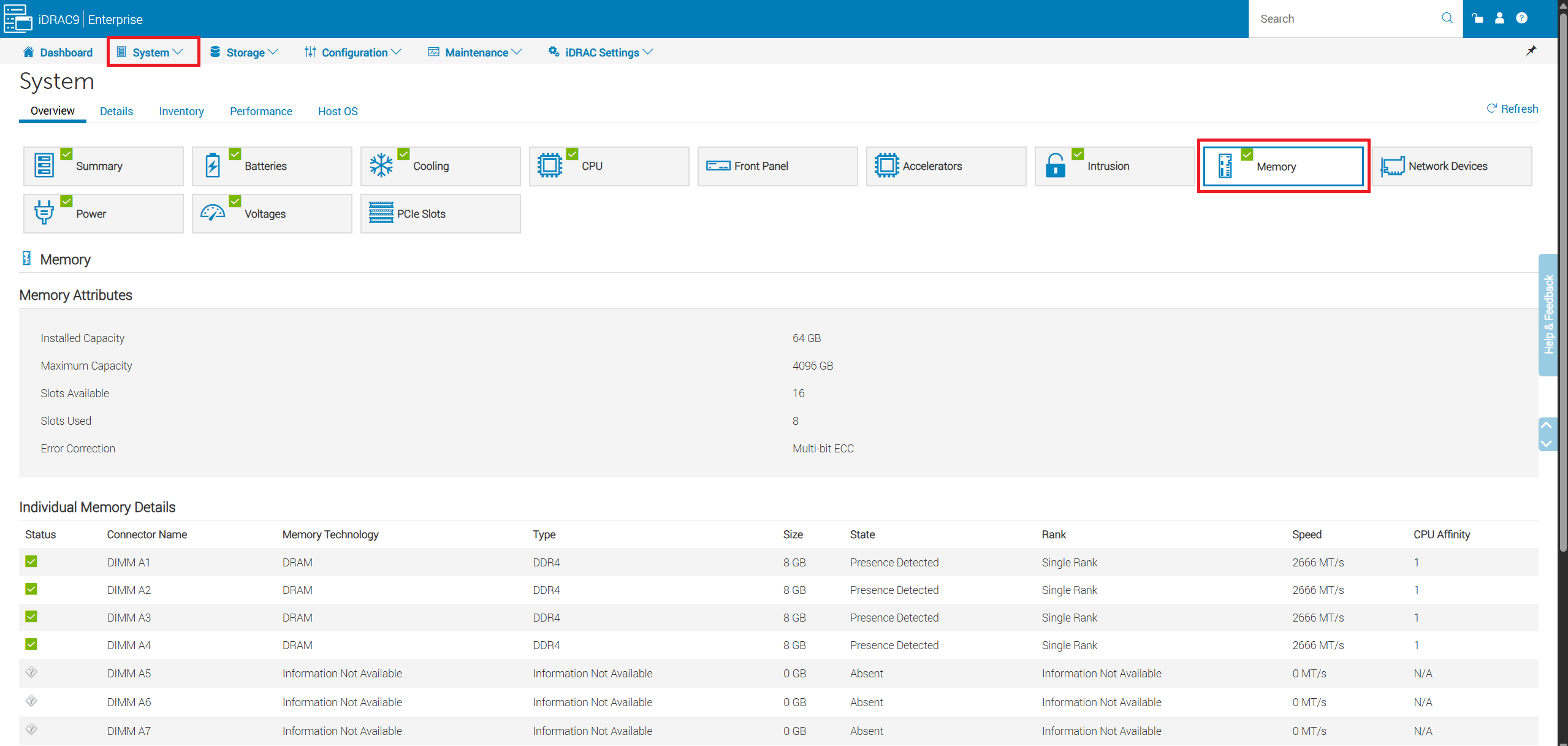 Sezione memoria IDRAC