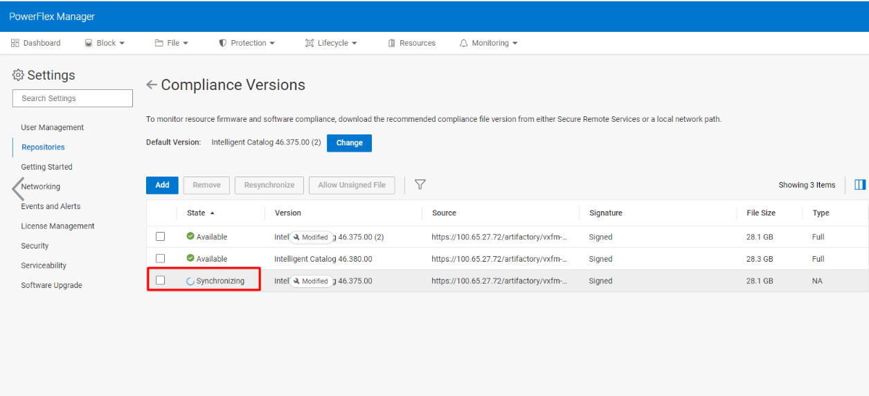 Estado de sincronização