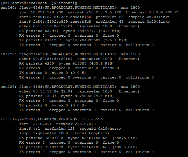 Выходные данные ipconfig