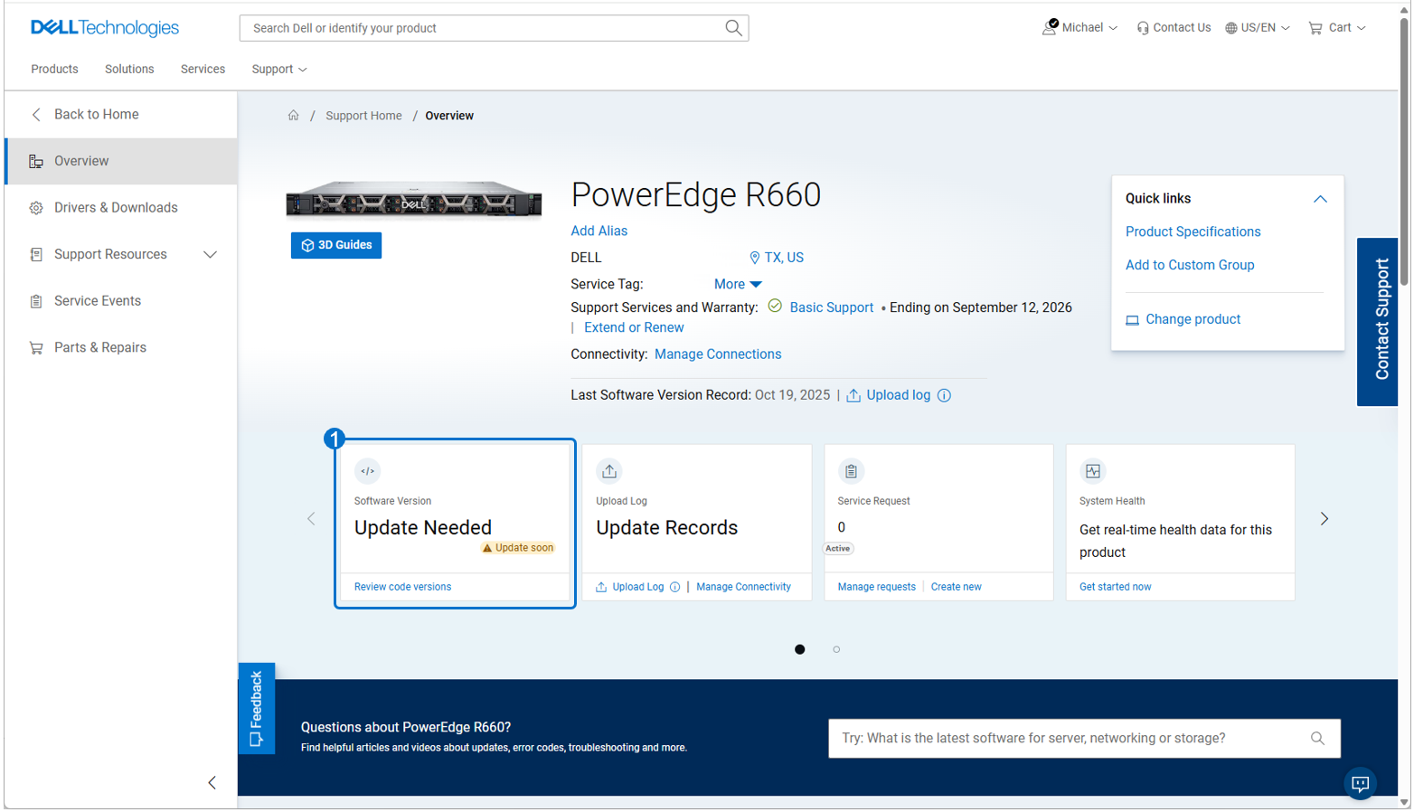Tilstandsstatus for server-, storage- eller netværkssoftwareversion