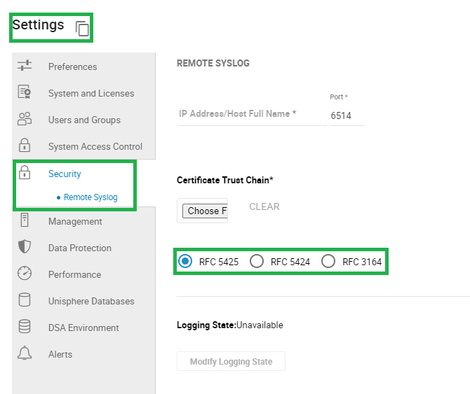 Secure Syslog in Unisphere