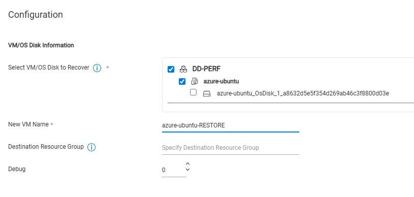 Azure VM restore configuration