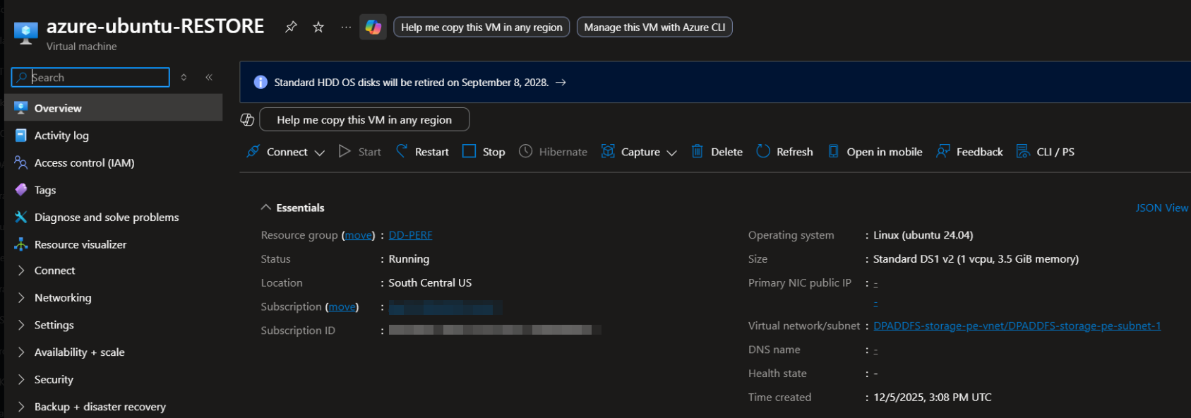 VM de Azure recuperada