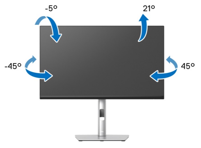 A imagem mostra as funções de inclinação e rotação do P2422HE