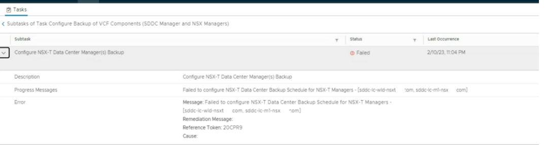 SDDC Manager 中的错误屏幕截图