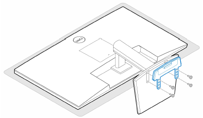 Instalando os parafusos para prender o extensor ao suporte do monitor