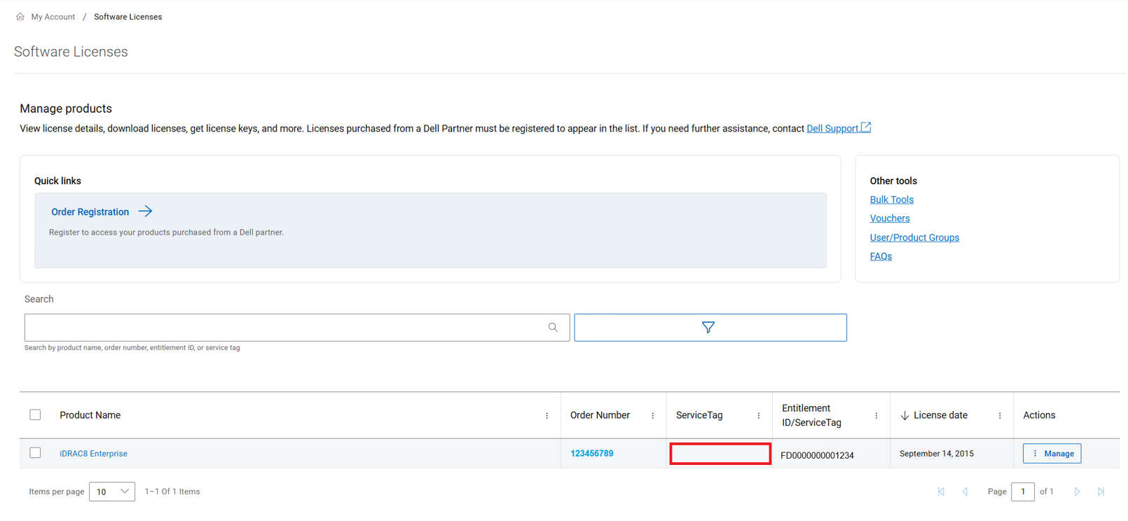 Servicetag ontbreekt in softwarelicentie