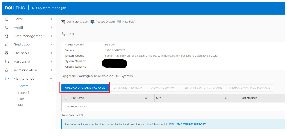 Upload Upgrade Package düğmesini kullanın