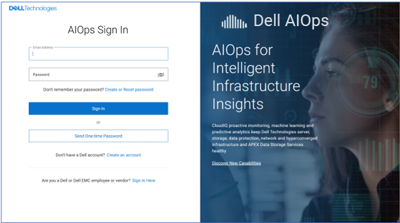 Schermata della pagina di accesso di AIOps