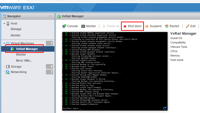 Пользовательский интерфейс VxRail Manager — завершение работы