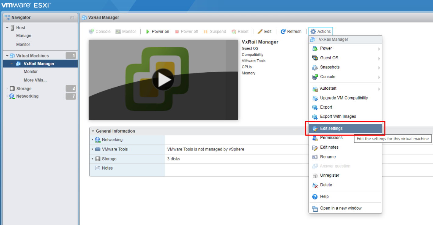 VxRail Manager UI - 설정 편집