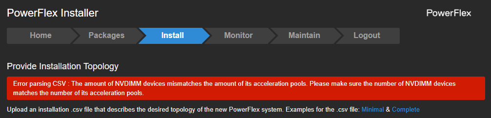 Die Anzahl der NVDIMMM-Geräte stimmt nicht mit der Anzahl ihrer Acceleration Pools überein.