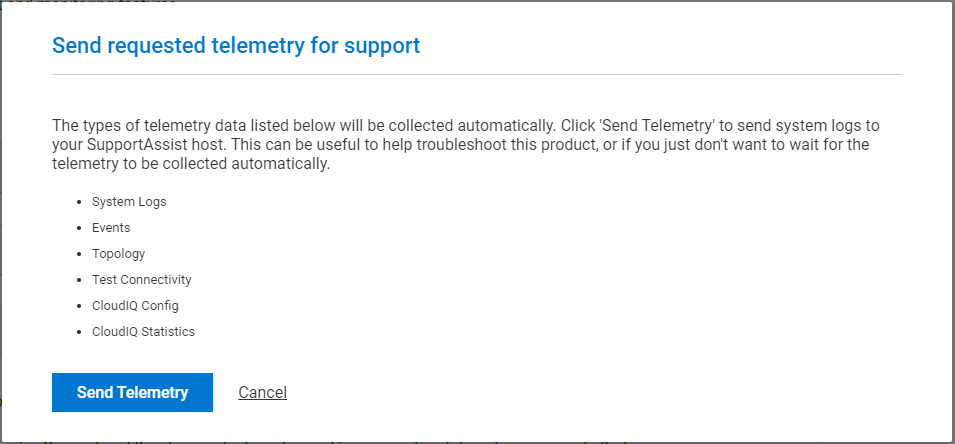 Envoi de la télémétrie demandée pour le support