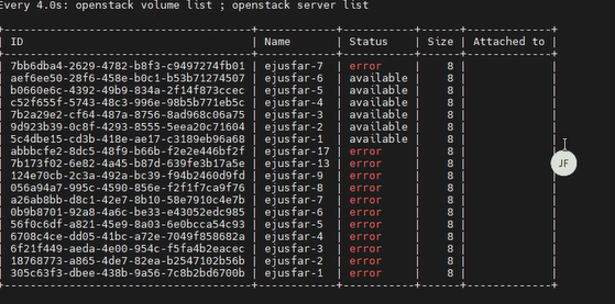 Capture d’écran supplémentaire de la liste de serveurs OpenStack comportant une erreur