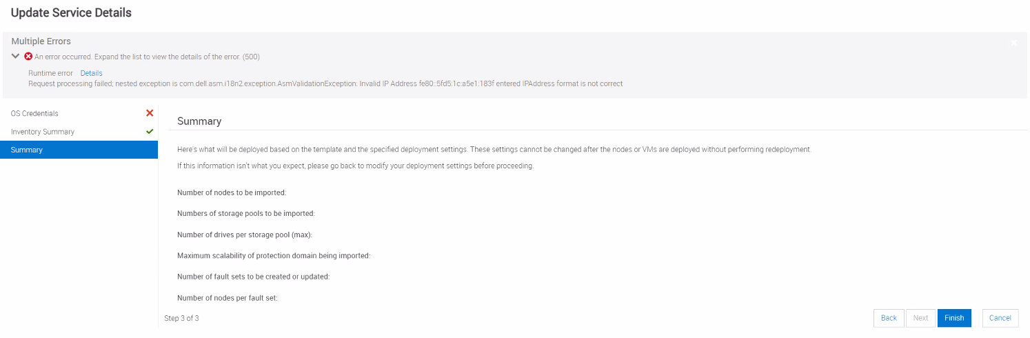 Capture d’écran du message d’erreur