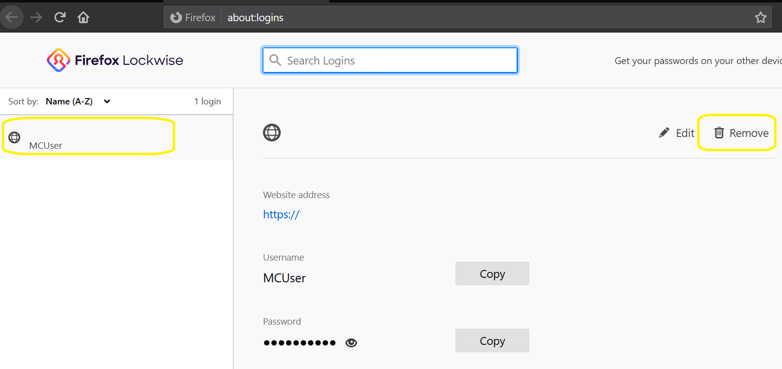 Ekran logowania i haseł przeglądarki Firefox pokazujący, jak usunąć zapisane dane logowania