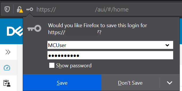 Caixa de diálogo de nome de usuário e senha de login na Web da interface do usuário do Avamar