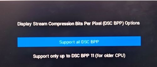 設定顯示串流壓縮位元百分比功能,然後選取僅支援最高 DSC BPP 11