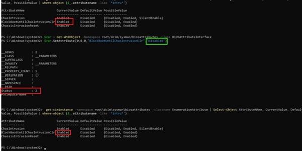 Неможливо налаштувати BlockBootUntilChasIntrusionClr з кодом повернення 2
