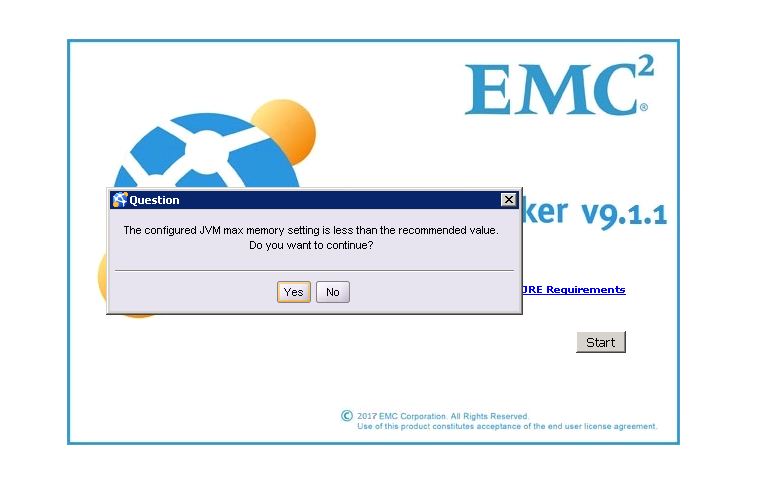 弹出窗口“The configured JVM max memory setting is less than the recommended value.是否要继续？”