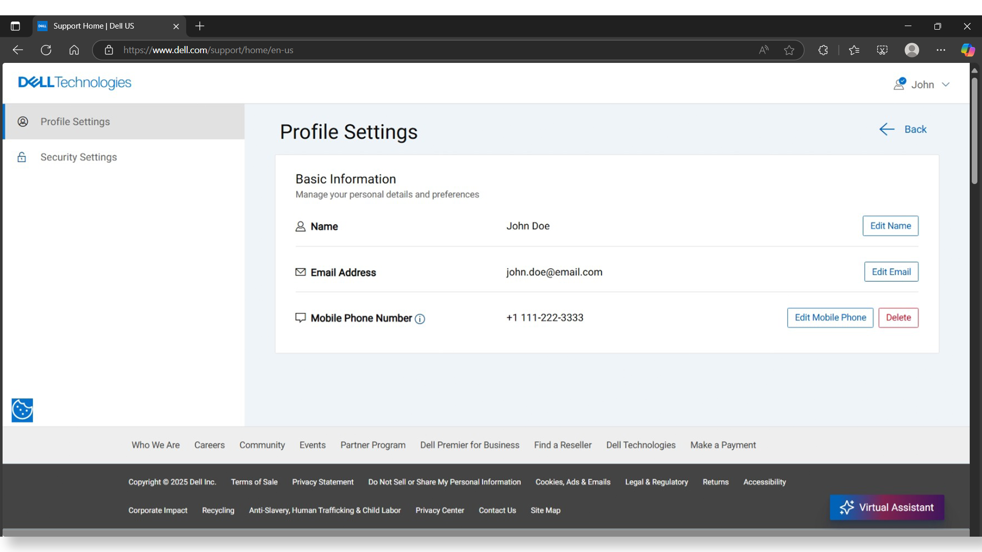 Edit Email to manage email address