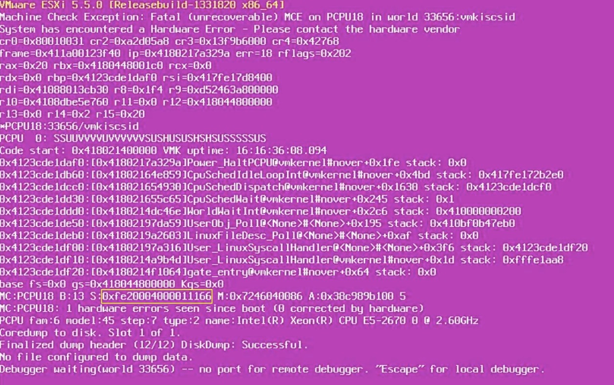 Capture d’écran de diagnostic MCE purple