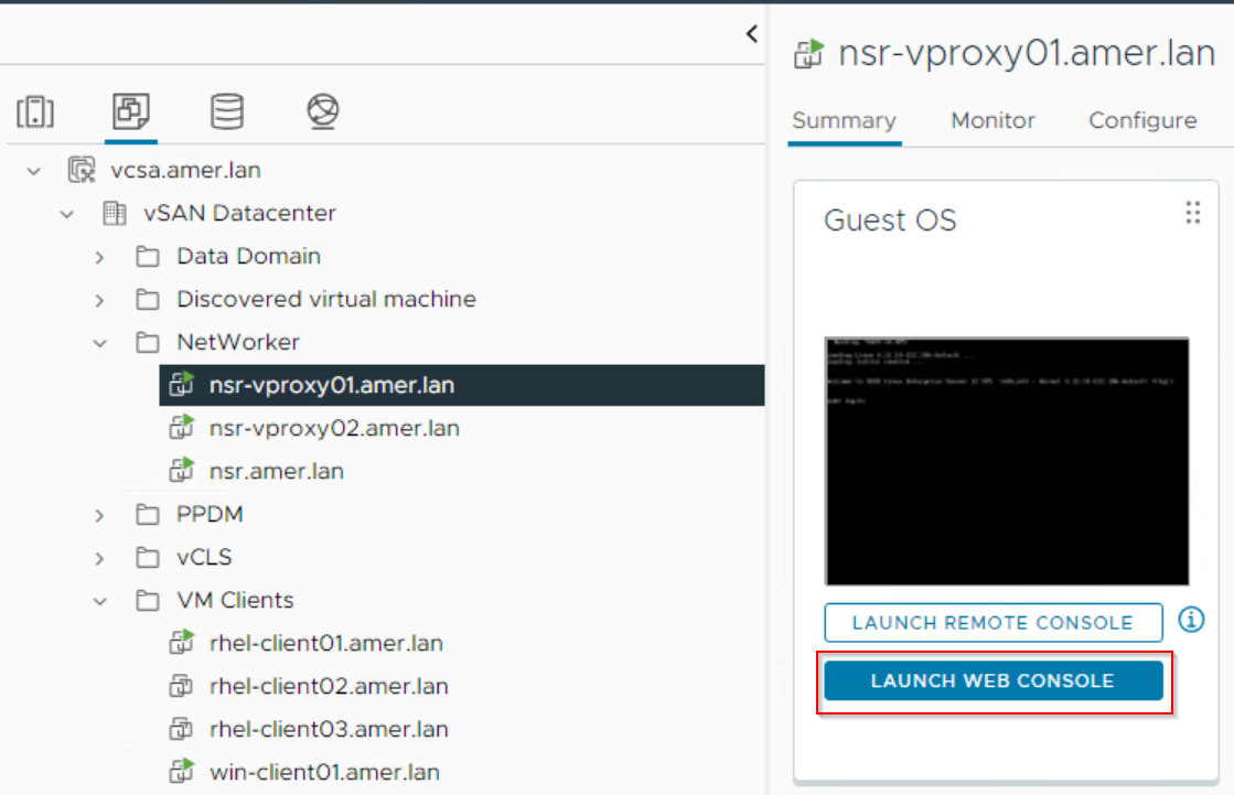 De vProxy VM-console openen vanuit VMware vSphere