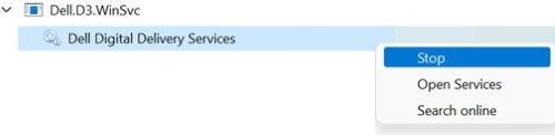 Dell Digital Delivery Serviceを停止する
