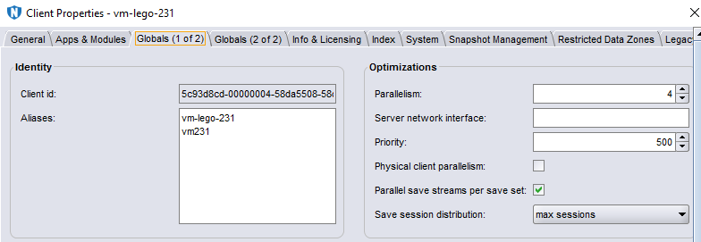 NetWorker Client 리소스에 설정된 PSS 옵션