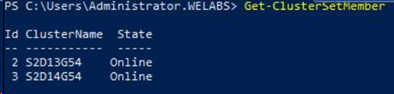 Příkaz powershell get-clusterset