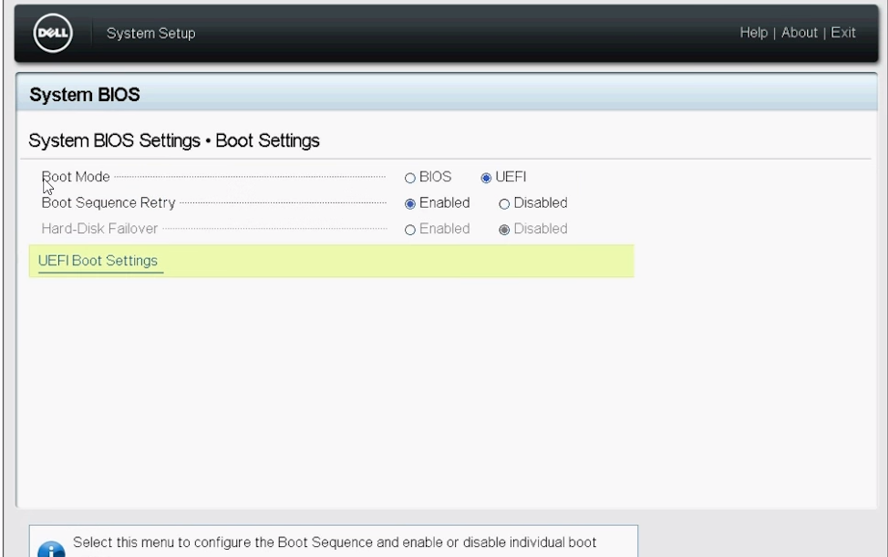 Captura de pantalla en la que se muestra la configuración de arranque