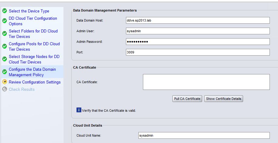 Parametry Data Domain Management