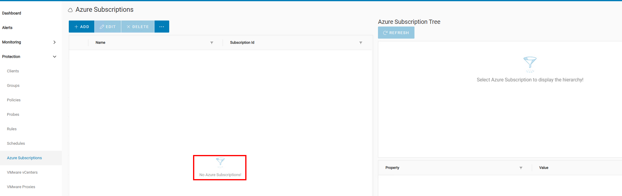 NWUI, Azure Aboneliği Yok olarak görünüyor