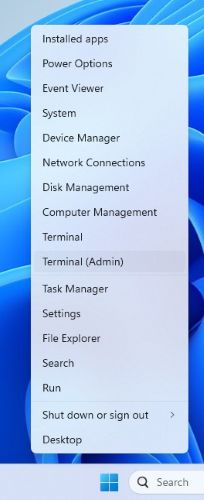 Selecione Terminal (Admin)