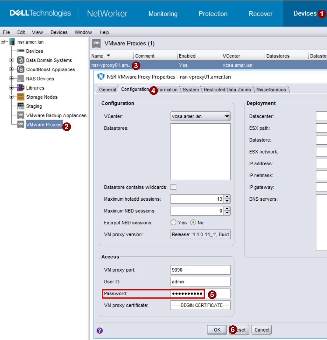 vProxy-eigenschappen in de NetWorker Management Console