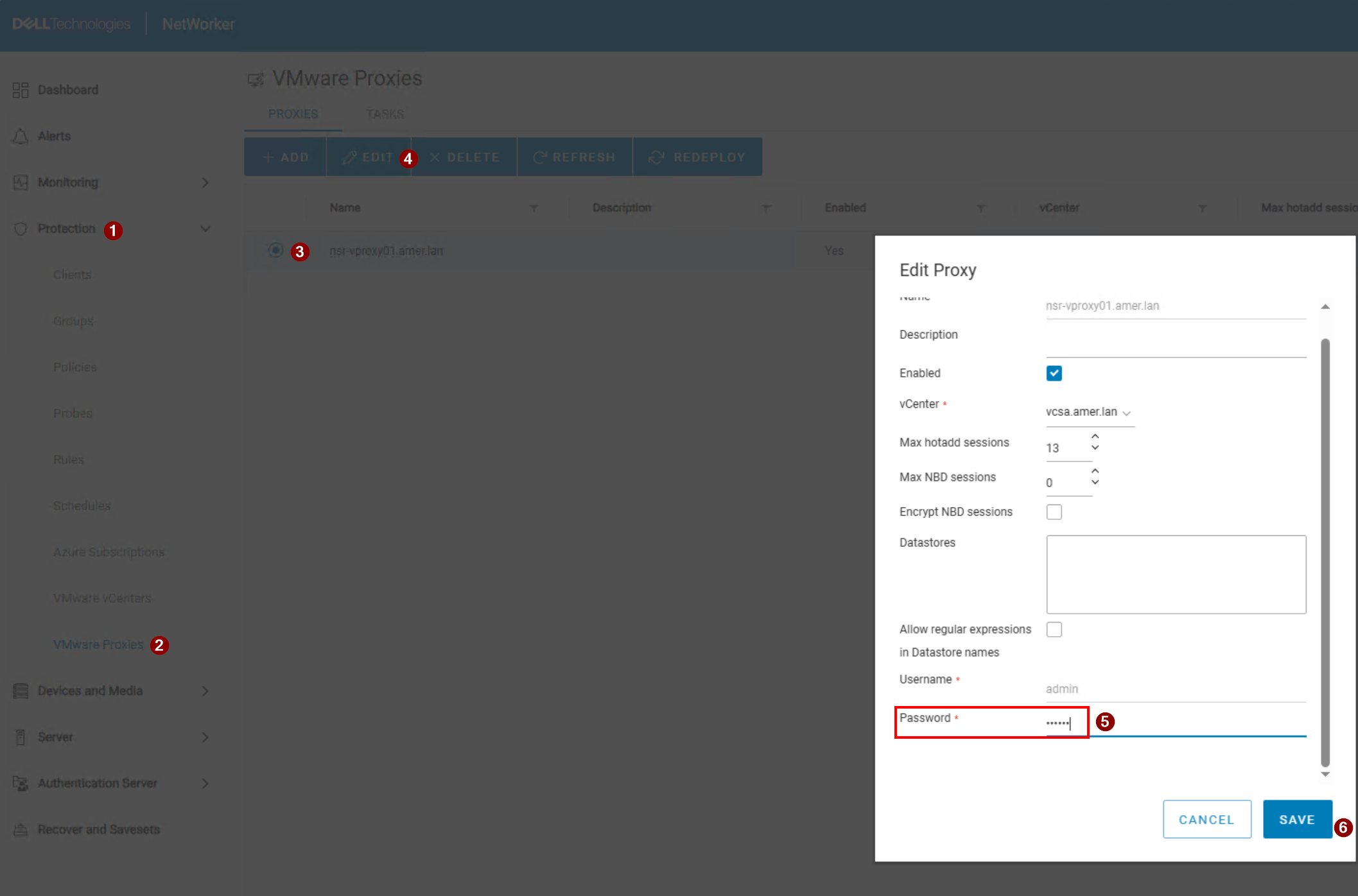 NetWorker Webユーザー インターフェイスのvProxyプロパティ