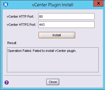 Operationg kunne ikke installere vCenter Plugin
