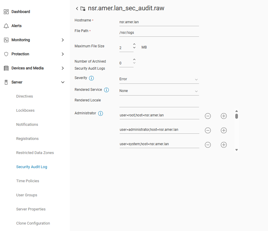 Audit log della sicurezza di NWUI