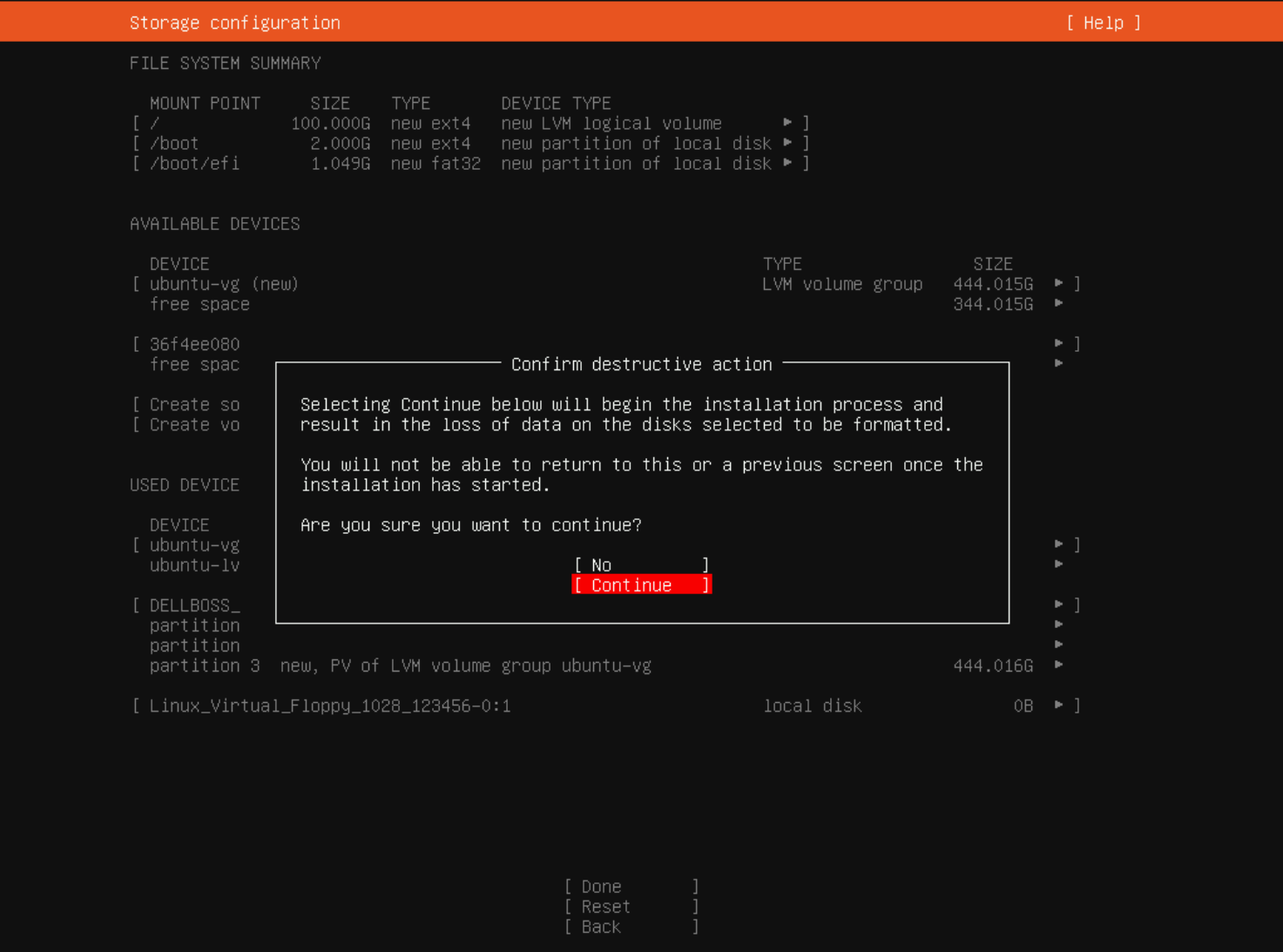 Conferma delle modifiche dello storage