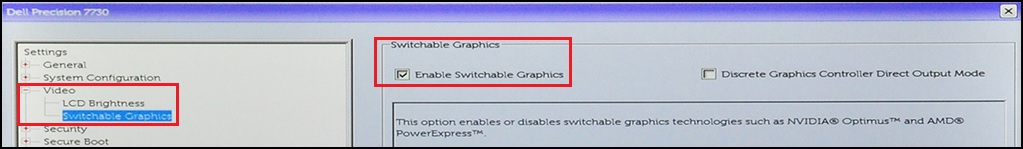 Zrušte zaškrtnutí políčka Enable Switchable Graphics