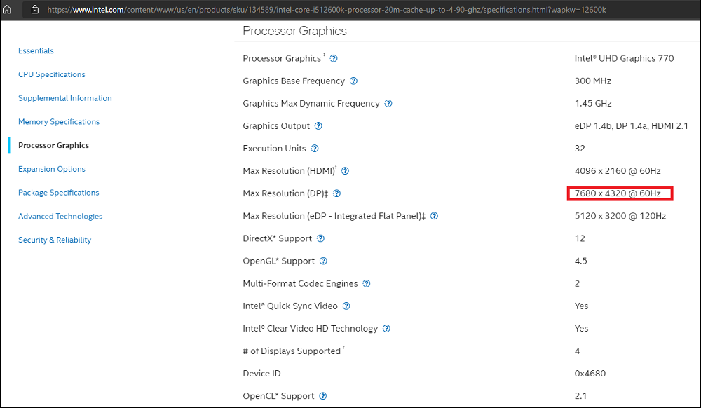 Búsqueda de Intel: información del procesador de gráficos para HBR3